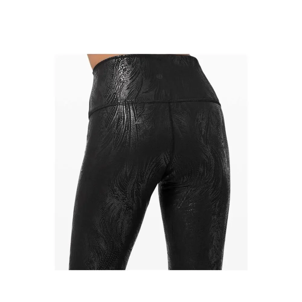 Lululemon Align High-Rise Pant Shine Foil Print Black Feather Metallic Size 6